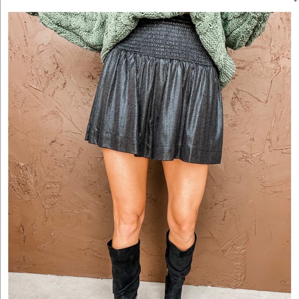 Black shiny metallic skort